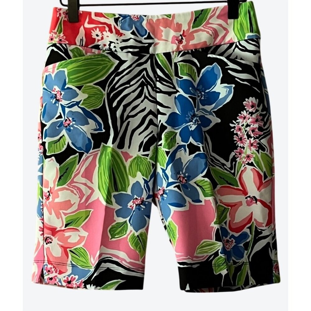 Ibkul Women's Size 2 Amelia Multicolor Floral Elastic Waist Shorts 27" x 9.5"